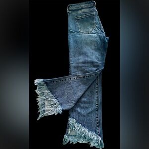 Liverpool Cropped Flare Frayed Hem Blue Denim Jeans